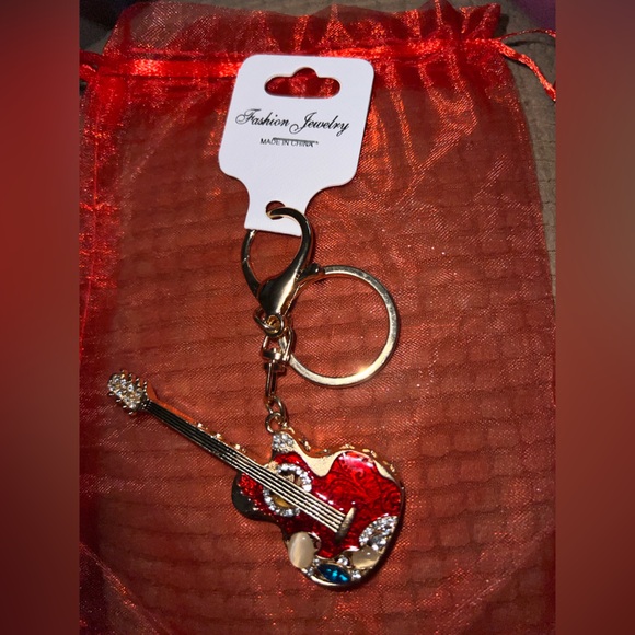 Accessories | Red Guitar Keychain With Rhinestones | Poshmark